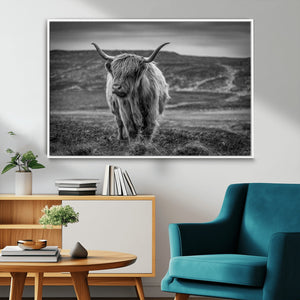 Fluffy Cattle Wall Art Print, Highland Cow Canvas, Framed