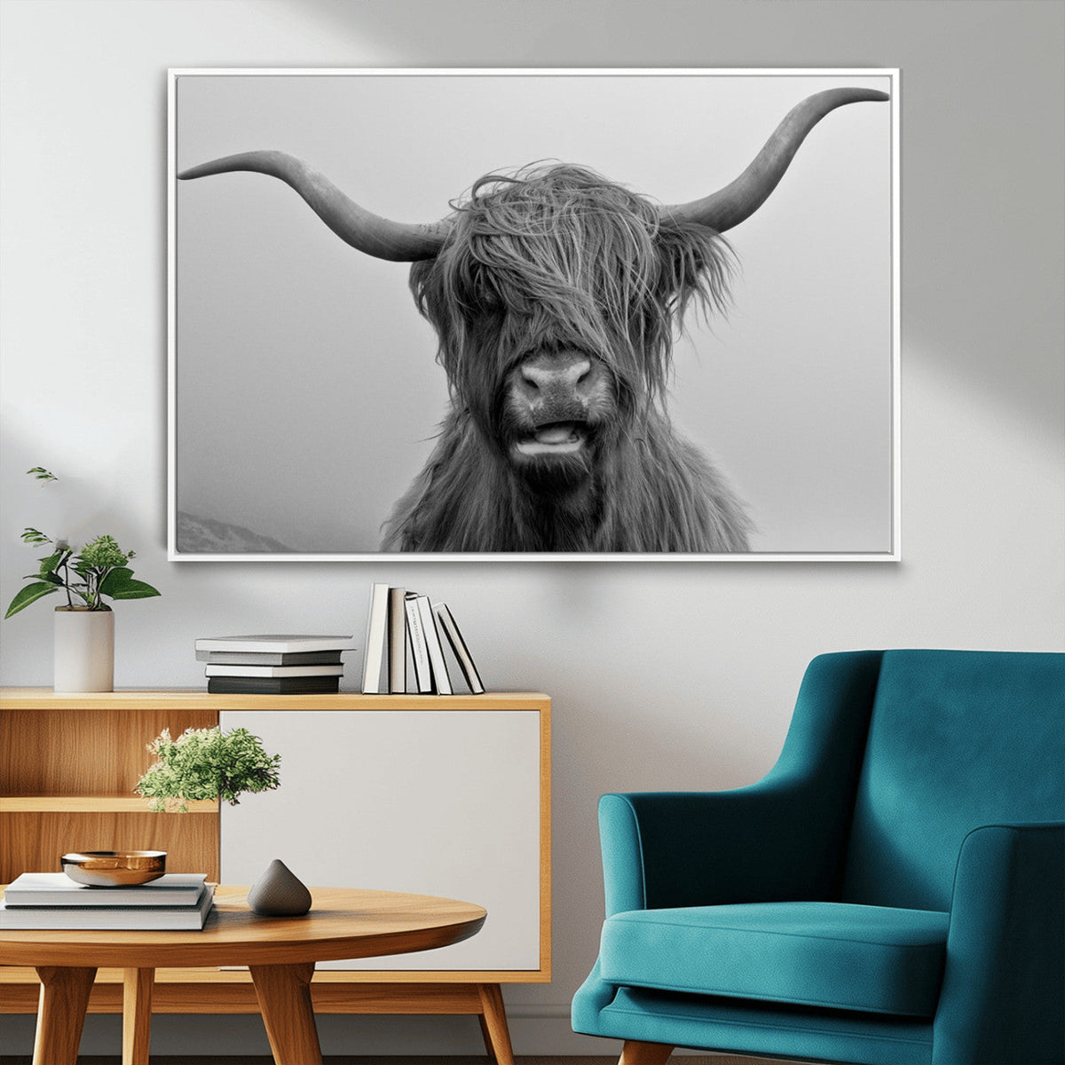 Texas Cow Wall Art Canvas, Texas Longhorn Cattle Canvas