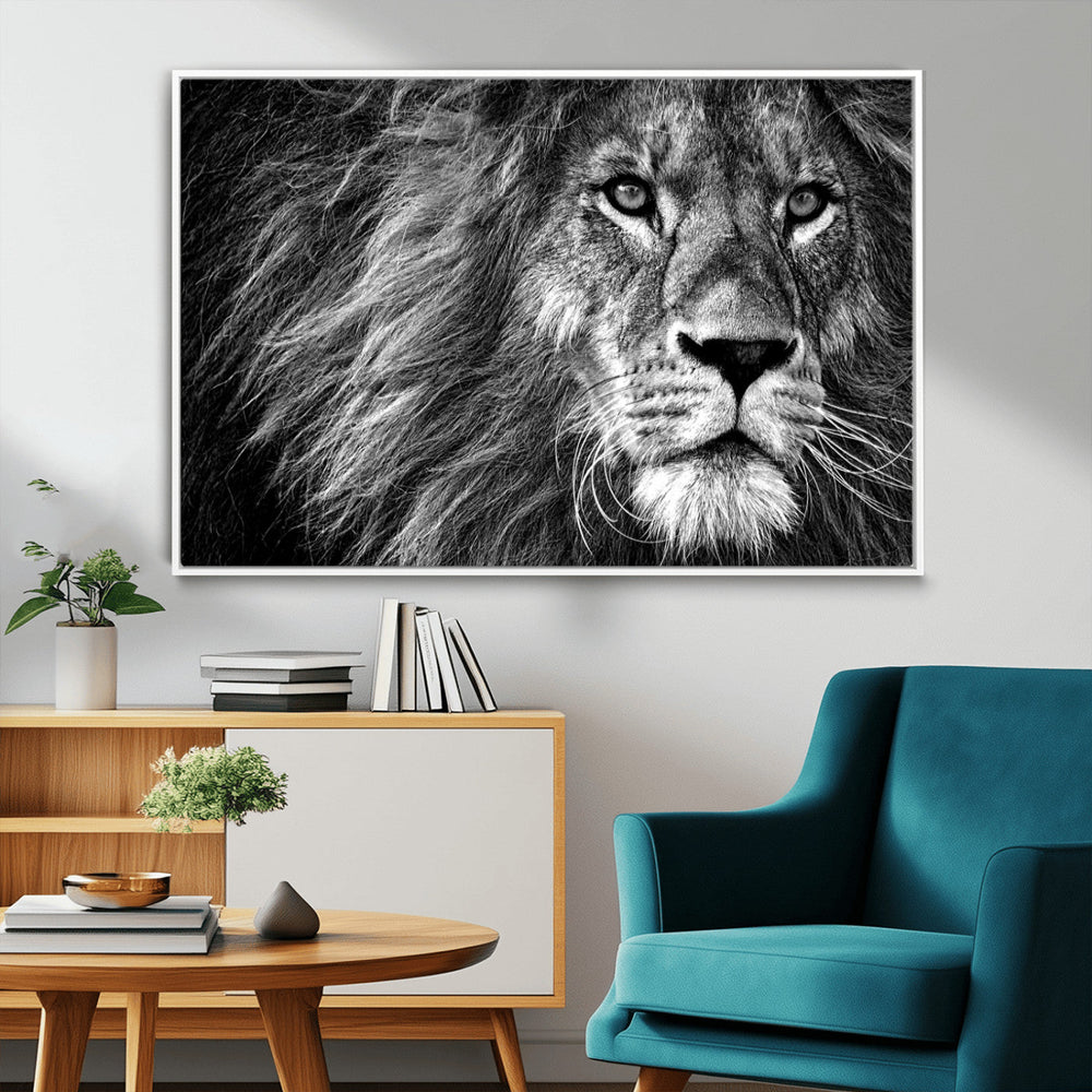 Black and White Lion Canvas Wall Art Print – Wildlife