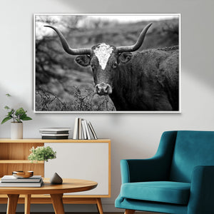 Western Home Wall Art Canvas Print, Framed Texas Longhorn