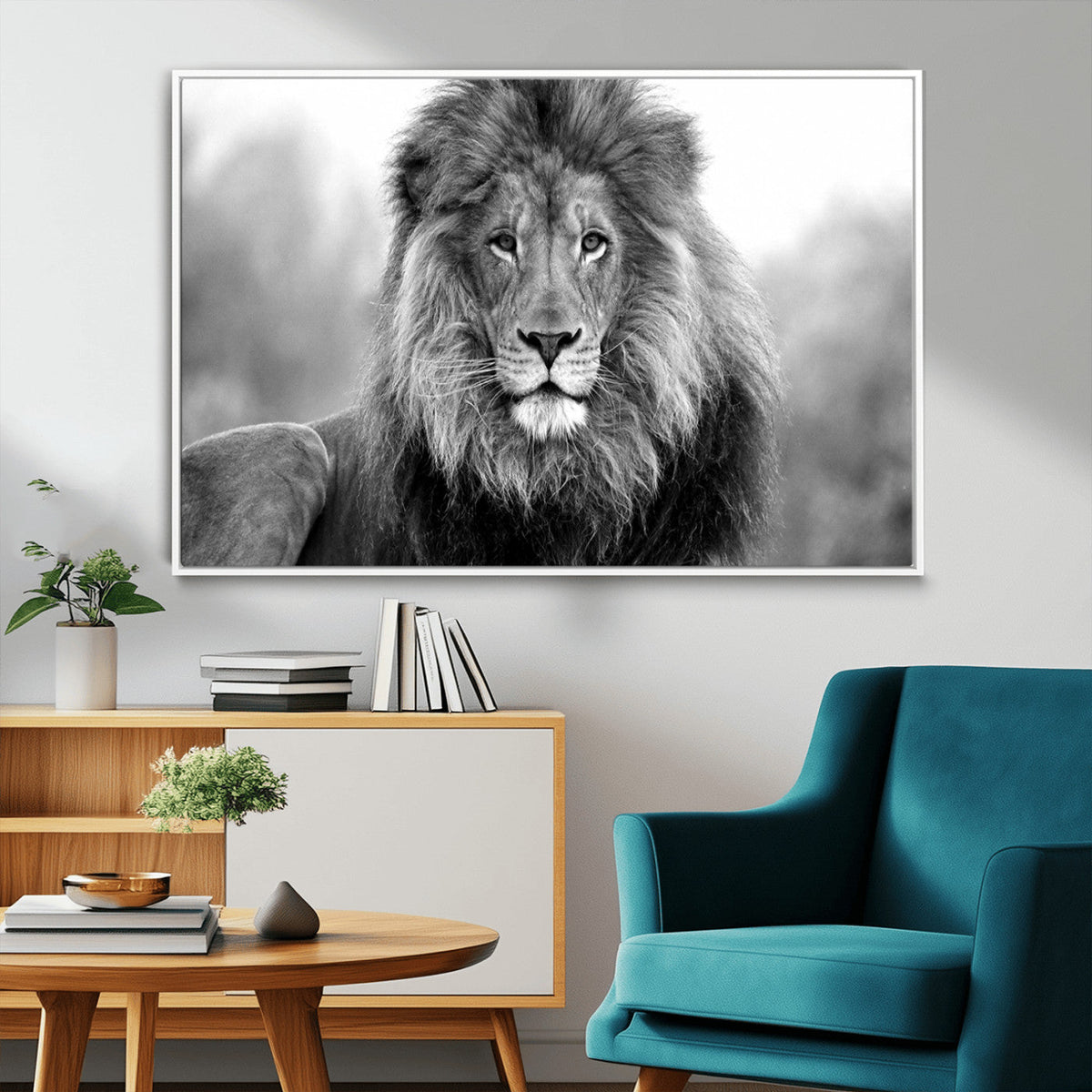Black and White Lion Canvas Wall Art – Animal Print Artwork