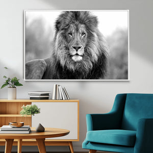 Black and White Lion Canvas Wall Art – Animal Print Artwork