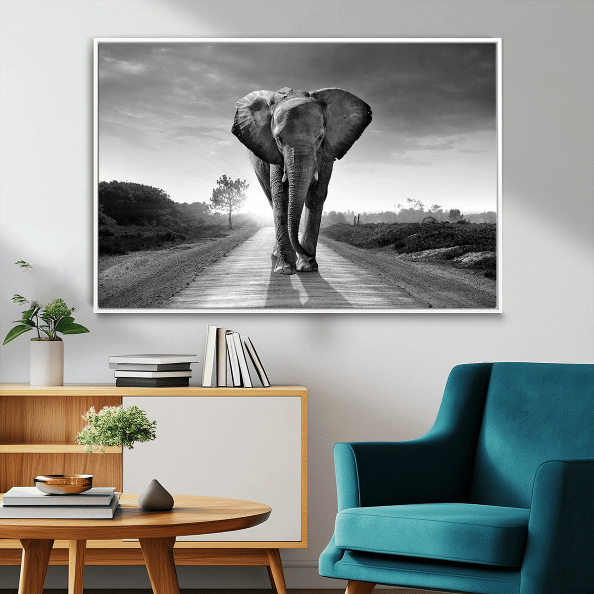 Black and White Elephant Wall Art Canvas Print