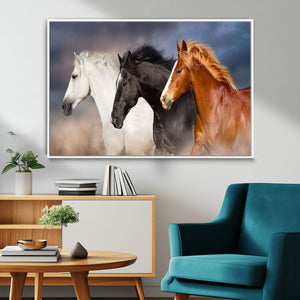 Animal Wall Art Three Horses Farmhouse Art Canvas, Framed