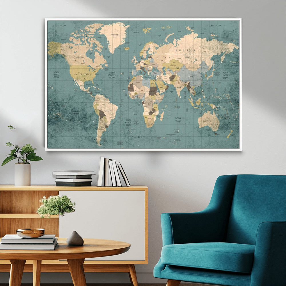 Classic World Map Canvas Print – Framed Vintage Map Wall