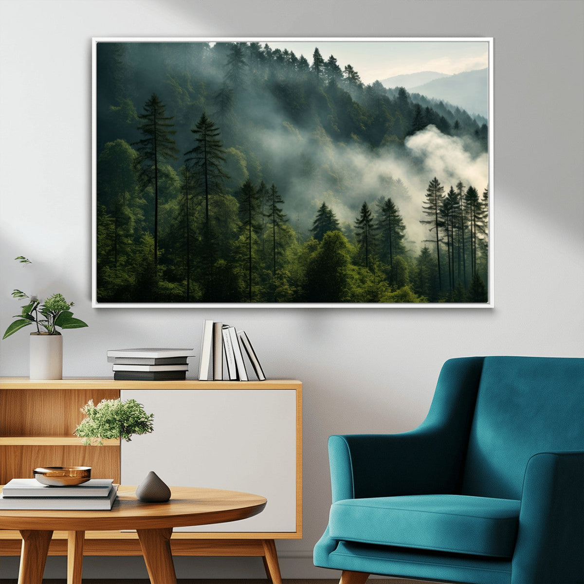 Misty Forest Wall Art Premium Canvas Print a Foggy and