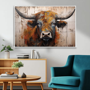 Abstract Bull Highland Cow Canvas Wall Art Print – Vibrant