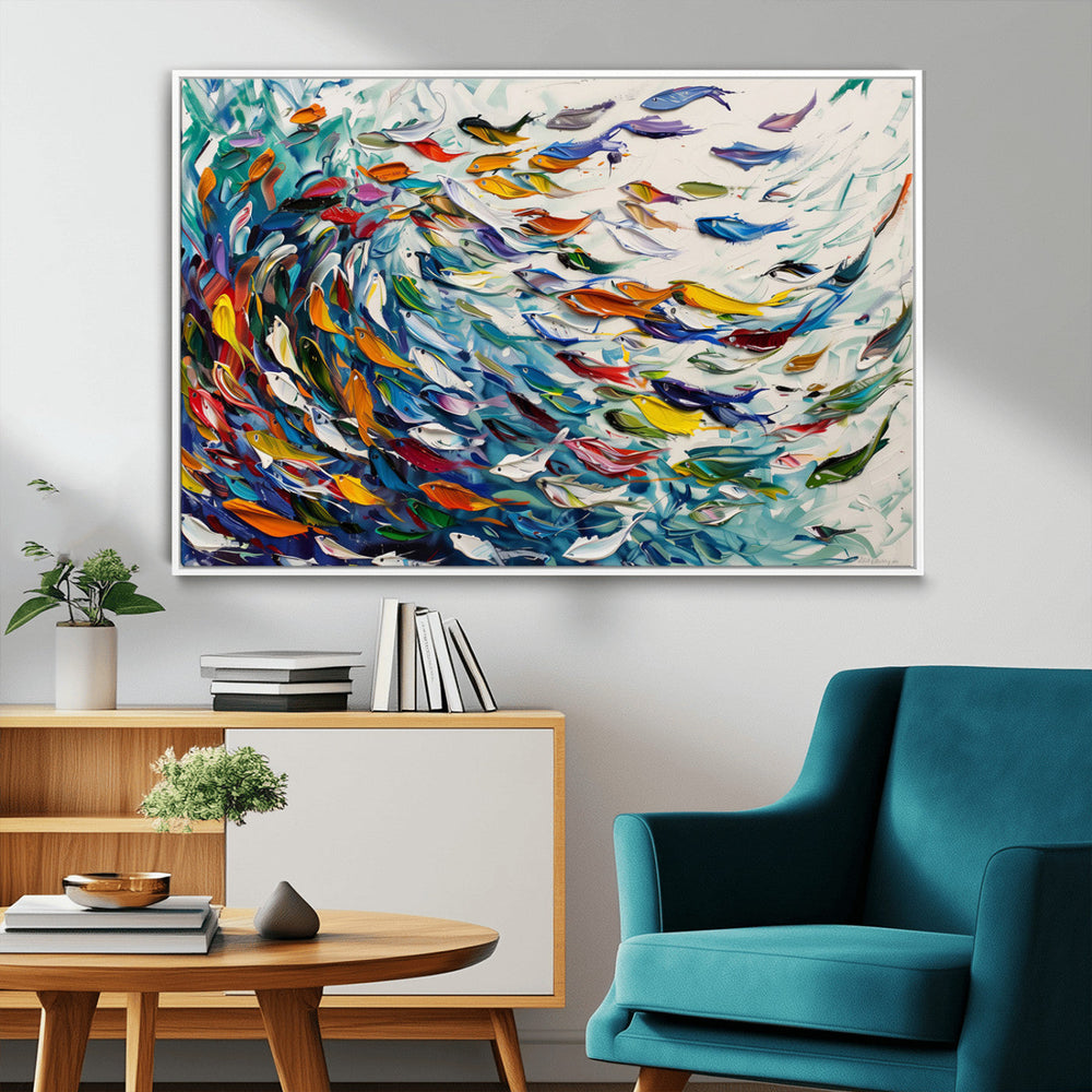 Modern Abstract Fish Shoal Wall Art Canvas Print, Colorful