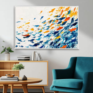 Abstract Fish Shoal Wall Art Canvas Print, Colorful Fish