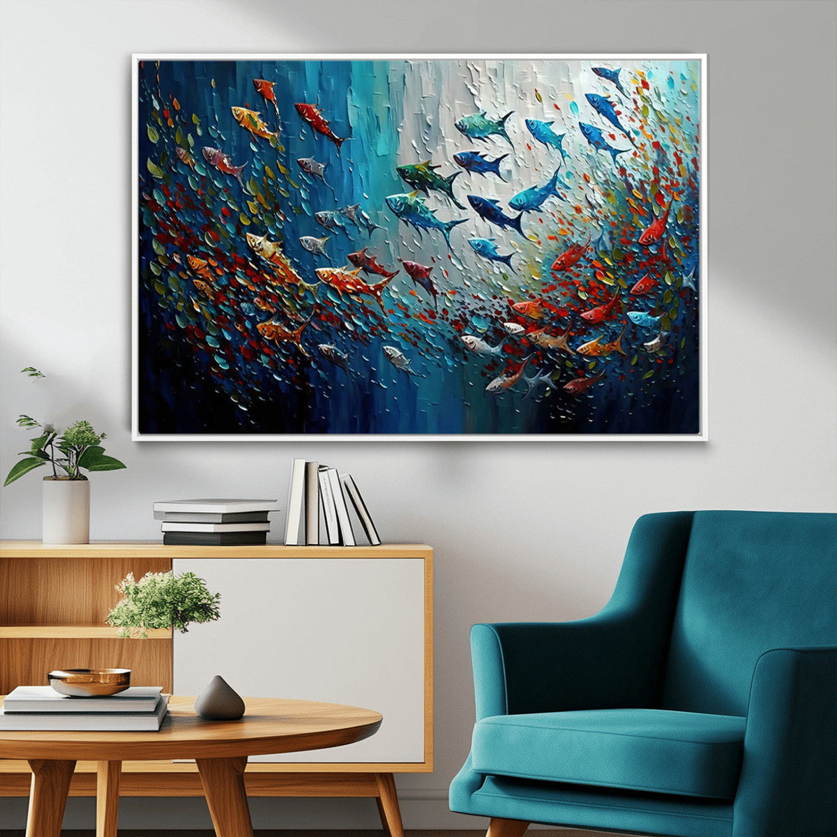 Modern Abstract Fish Shoal Wall Art Canvas Print, Colorful