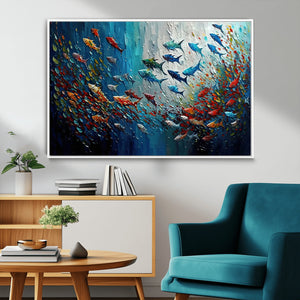 Modern Abstract Fish Shoal Wall Art Canvas Print, Colorful