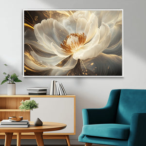Gold Floral Wall Art Canvas Print, Framed Modern Flower Art