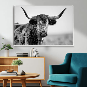 Texas Highland Cow Longhorn Canvas Print - Rustic Farmhouse