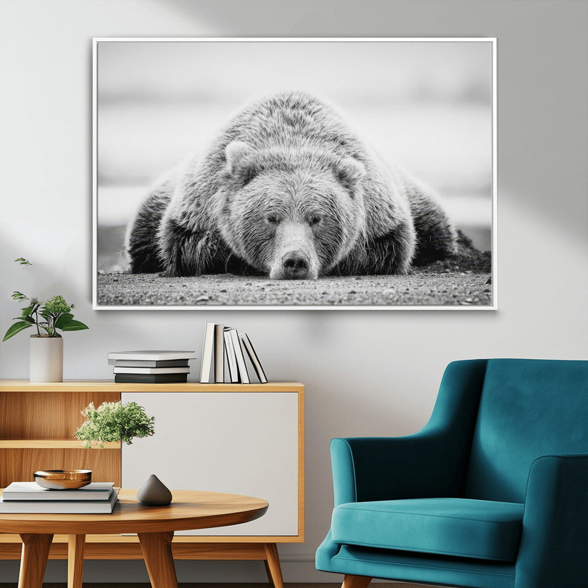 Resting Grizzly Bear Wall Art Canvas Print – Majestic Lazy