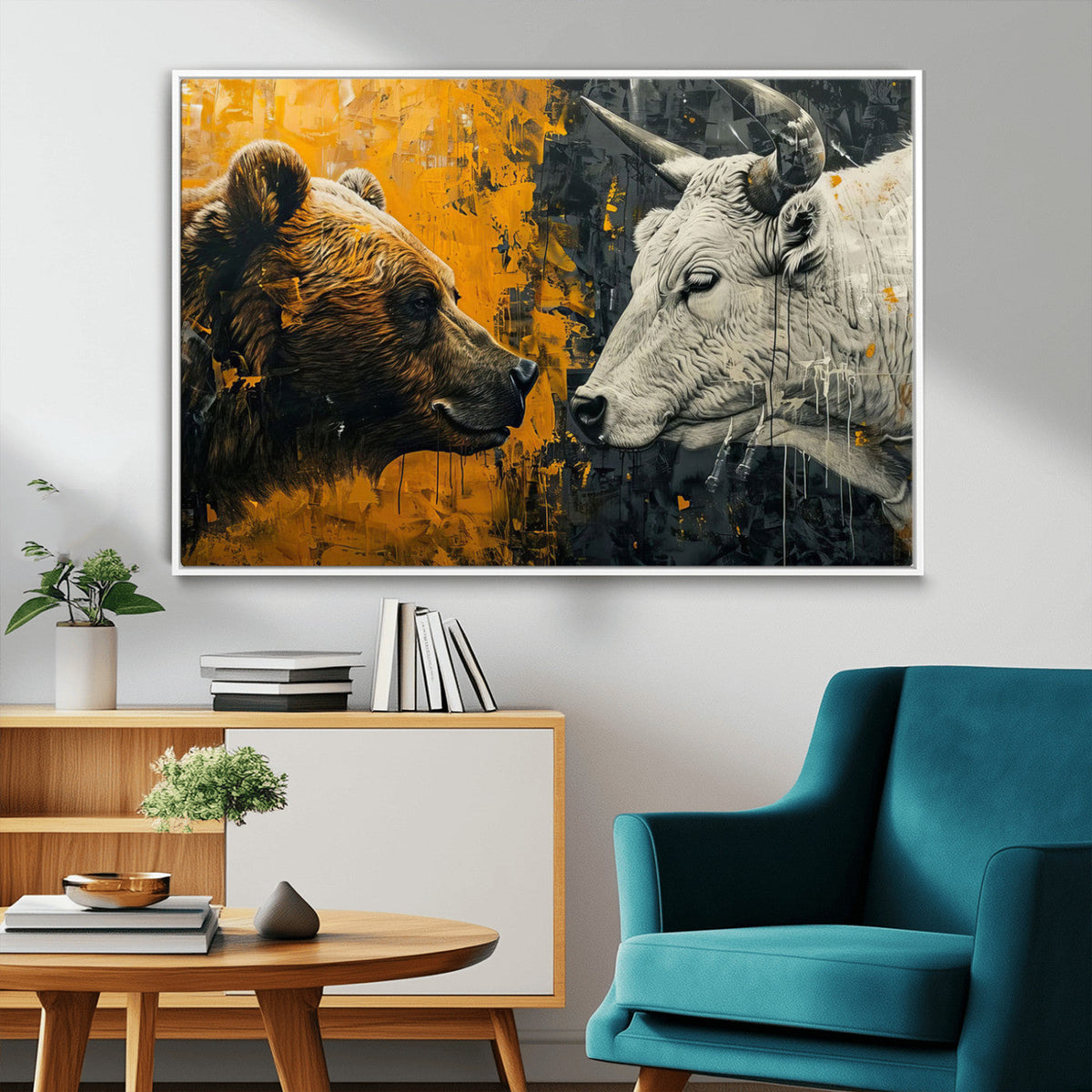 Bear and Bull Wall Art Canvas Print – Abstract Animal