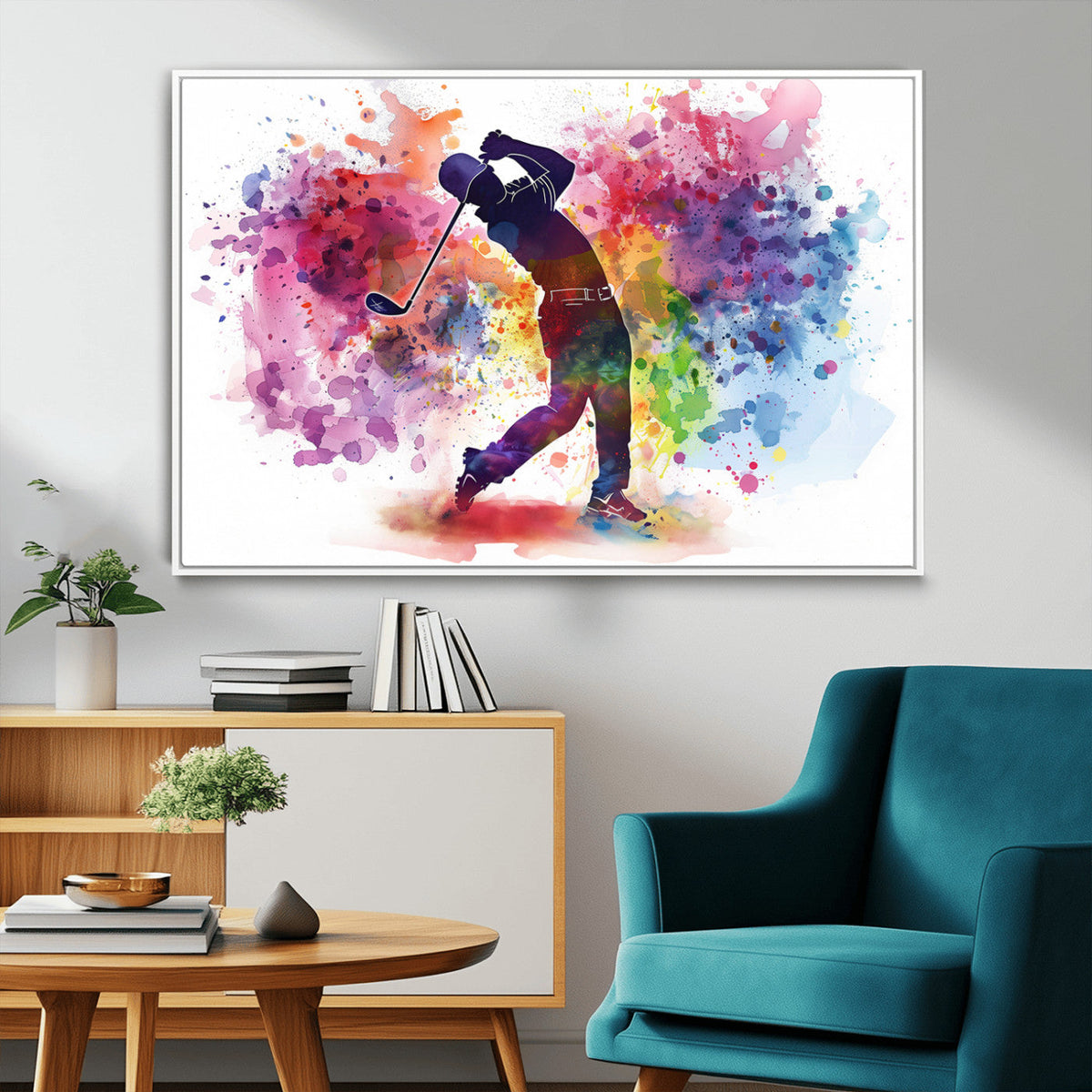 Colorful Golfer Swing Wall Art Canvas Print - Ready to Hang,