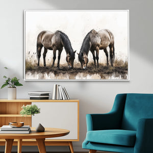 Chines Ink Style Horses Wall Art Canvas Print