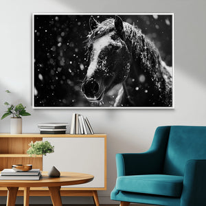 Winter Horse Wall Art | Black and White Horse Print | Ready