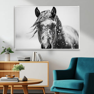 Western Wall Art | Black and White Winter Horse Wall Art |