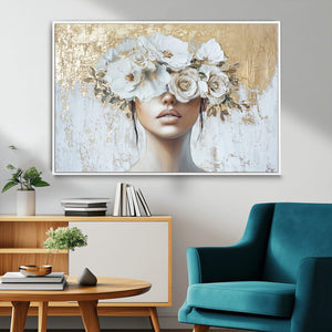 Golden Petal Wall Art - Canvas Print Flower Head Woman
