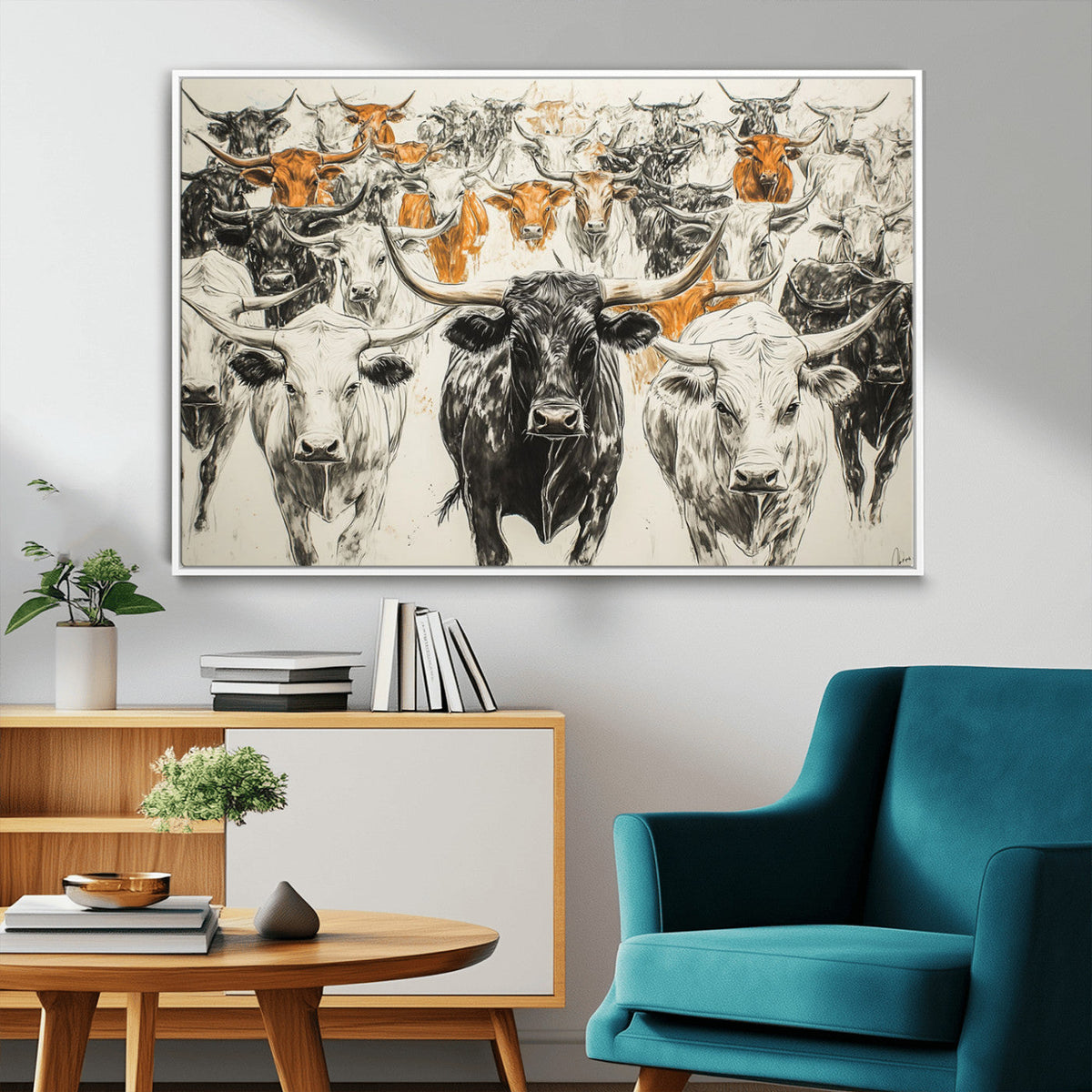 Texas Longhorn Wall Art Canvas Print – Herd Abstract Cow