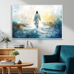Watercolor Jesus Walking on Water Canvas Print, Christian