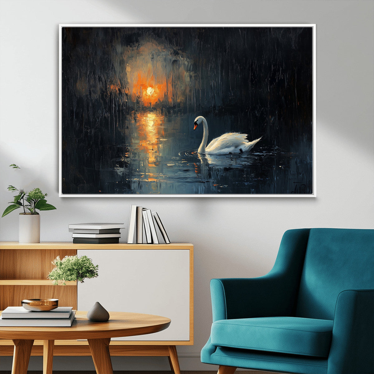 Abstract Swan on Water Wall Art Canvas Print - Elegant