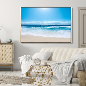 Wall Art Canvas Print Shiny Blue Sea and Beach