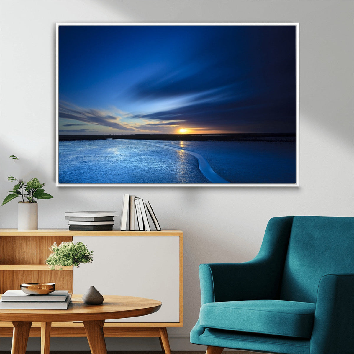 Blue Sunset Ocean Canvas Wall Art Print – Serene Coastal