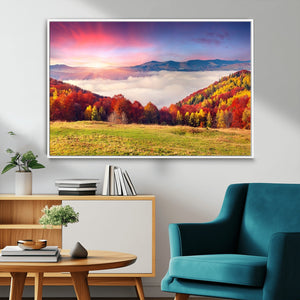 Autumn Mountain Foggy Landscape Wall Art Canvas Print |