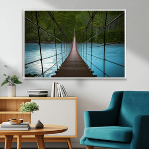 Suspension Bridge Over River Canvas Art | 3-Panel Nature