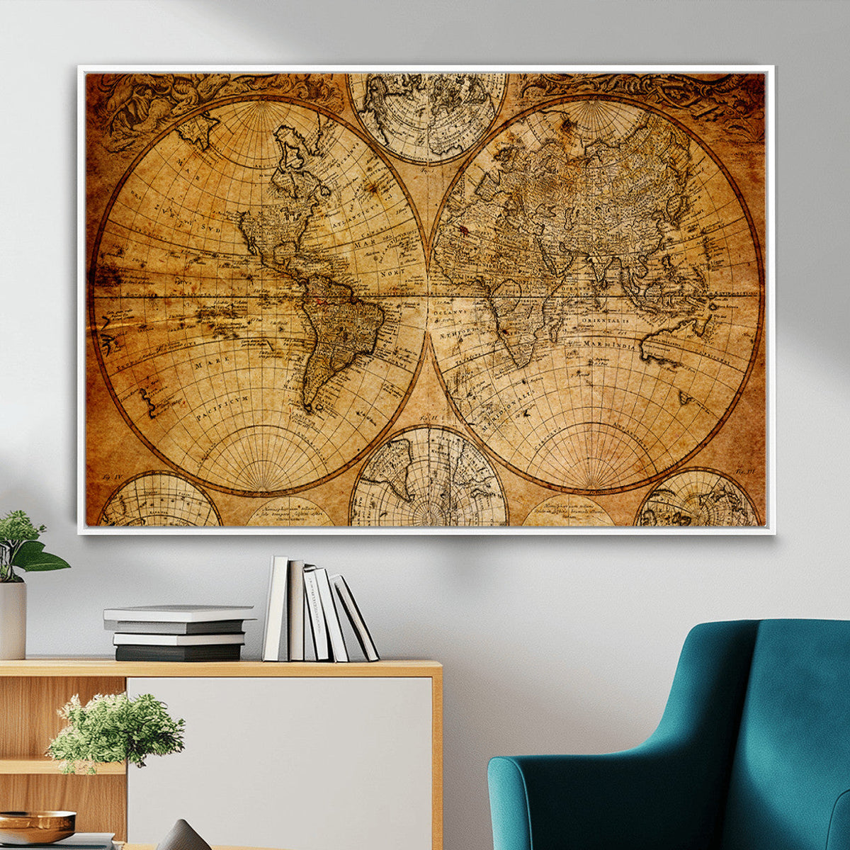 Vintage World Map Canvas Print – Antique Push Pin Travel