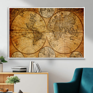 Vintage World Map Canvas Print – Antique Push Pin Travel