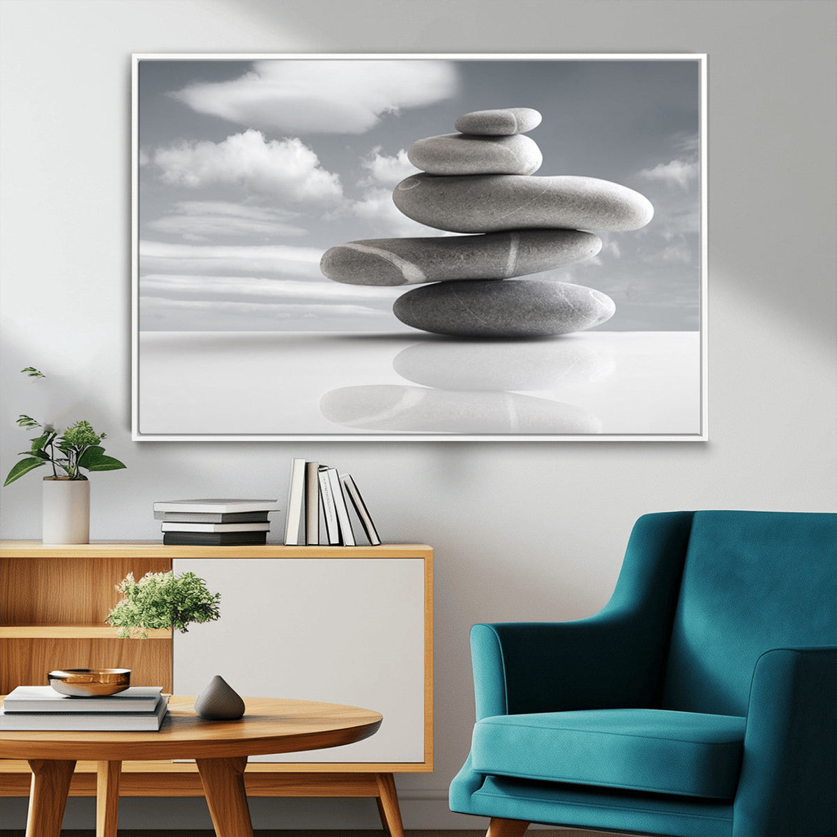 Still Life Black and White Zen Stones Wall Art Canvas,