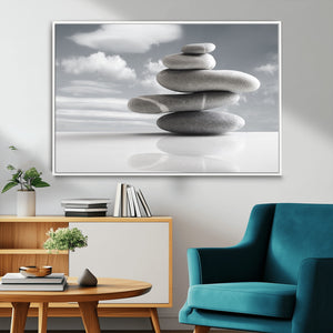 Still Life Black and White Zen Stones Wall Art Canvas,