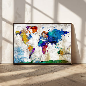 World Map Canvas Print – Framed Travel Map Wall Art for