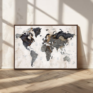 Abstract Map Printing - Modern World Map Canvas Wall Art for