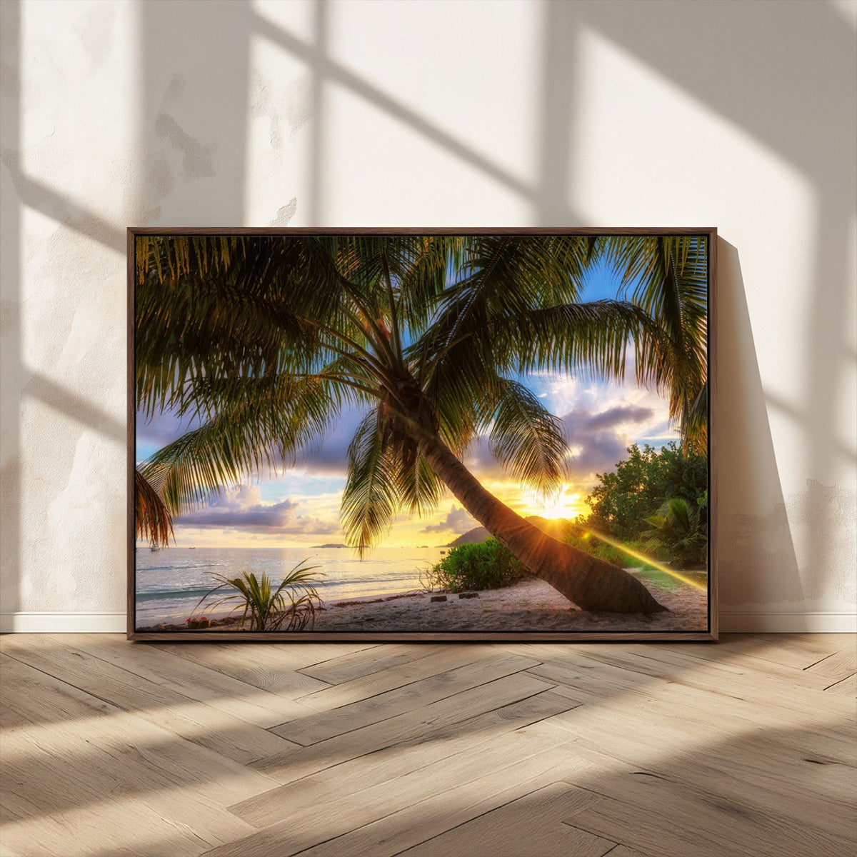 Tropical Island Sunset on the Beach Palms Wall Art Canvas
