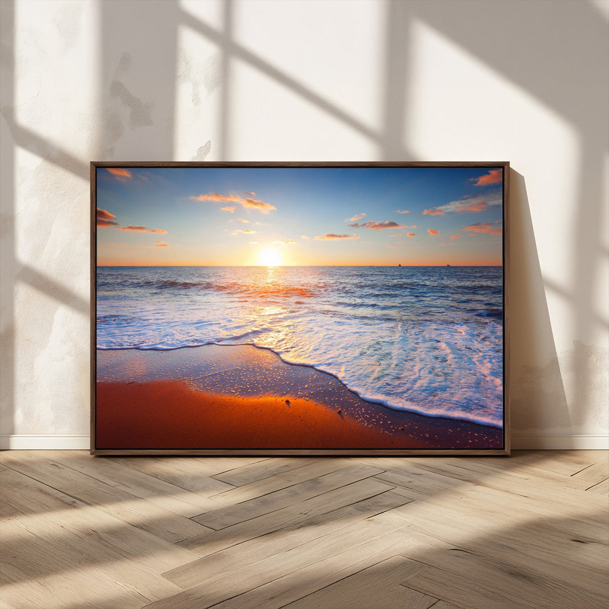 Tropical Ocean Sunset Wall Art Canvas Print, Golden Beach