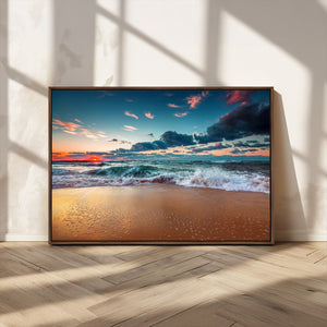 Sunset on Beach Wall Art Ocean Beach Canvas Print