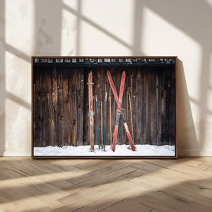 Vintage Ski Gear Canvas Print, Vintage Ski Gear Against