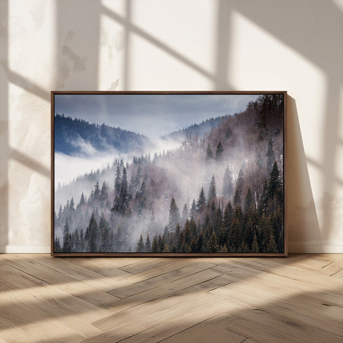 Beautiful Rising Fog in Winter Mountain Landscape- Framed