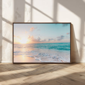 Tranquil Ocean Beach Sunset Canvas Wall Art | 3-Panel