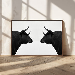 Spanish Bull Art - Framed Black and White Bull Canvas Print