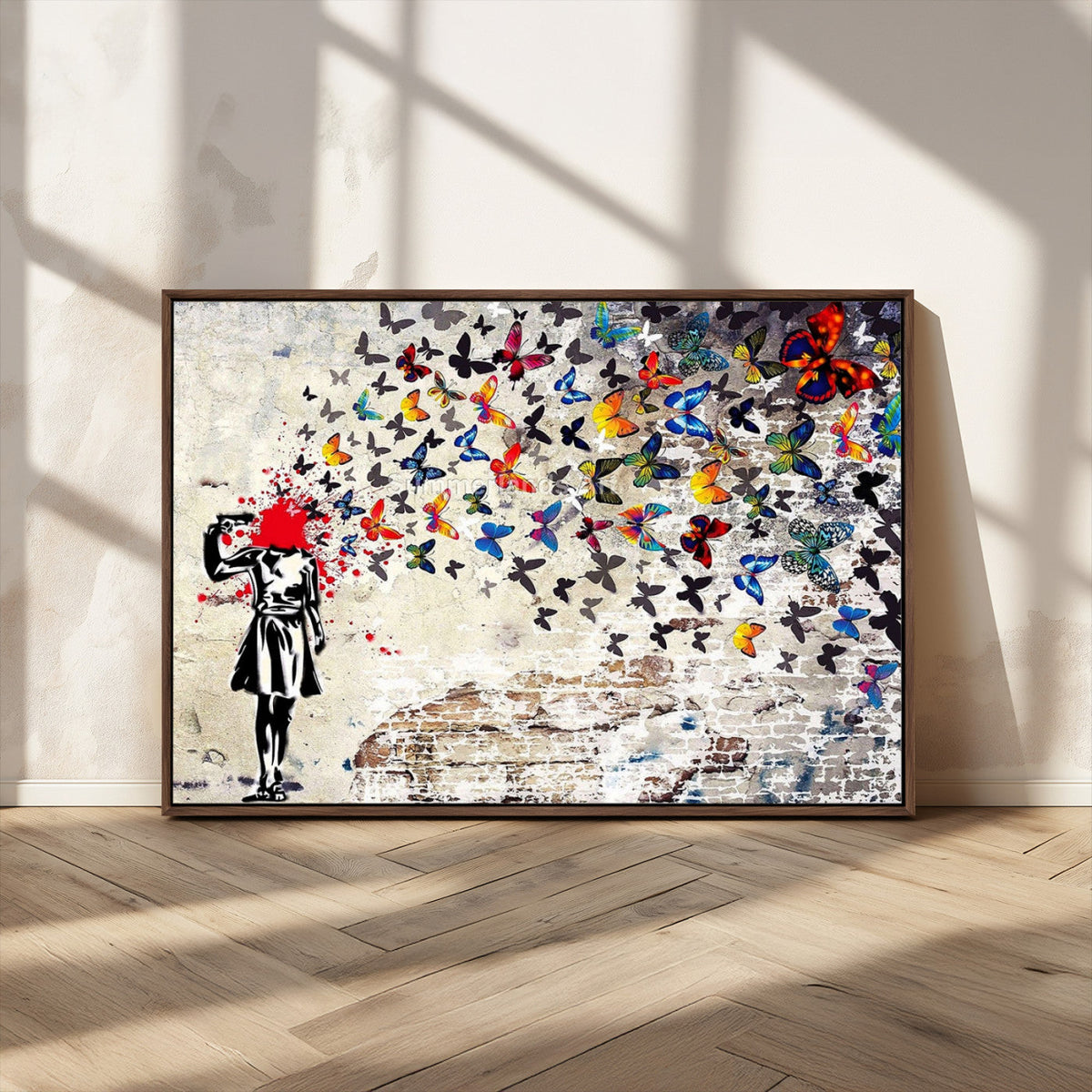 Banksy Art Butterfly Girl Explosion Canvas Art – Vibrant