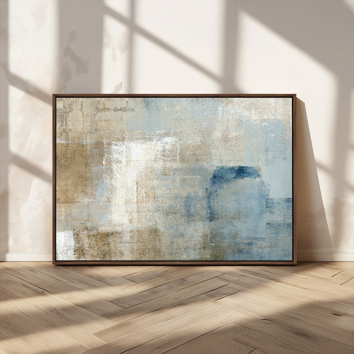 Abstract Blue and Beige Wall Art, Modern Minimalist Canvas
