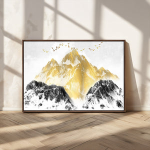 Golden Mountain Triptych Wall Art Canvas Print, Modern