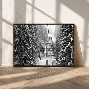 Winter Ski Lift Black and White Canvas Wall Art – Alpine