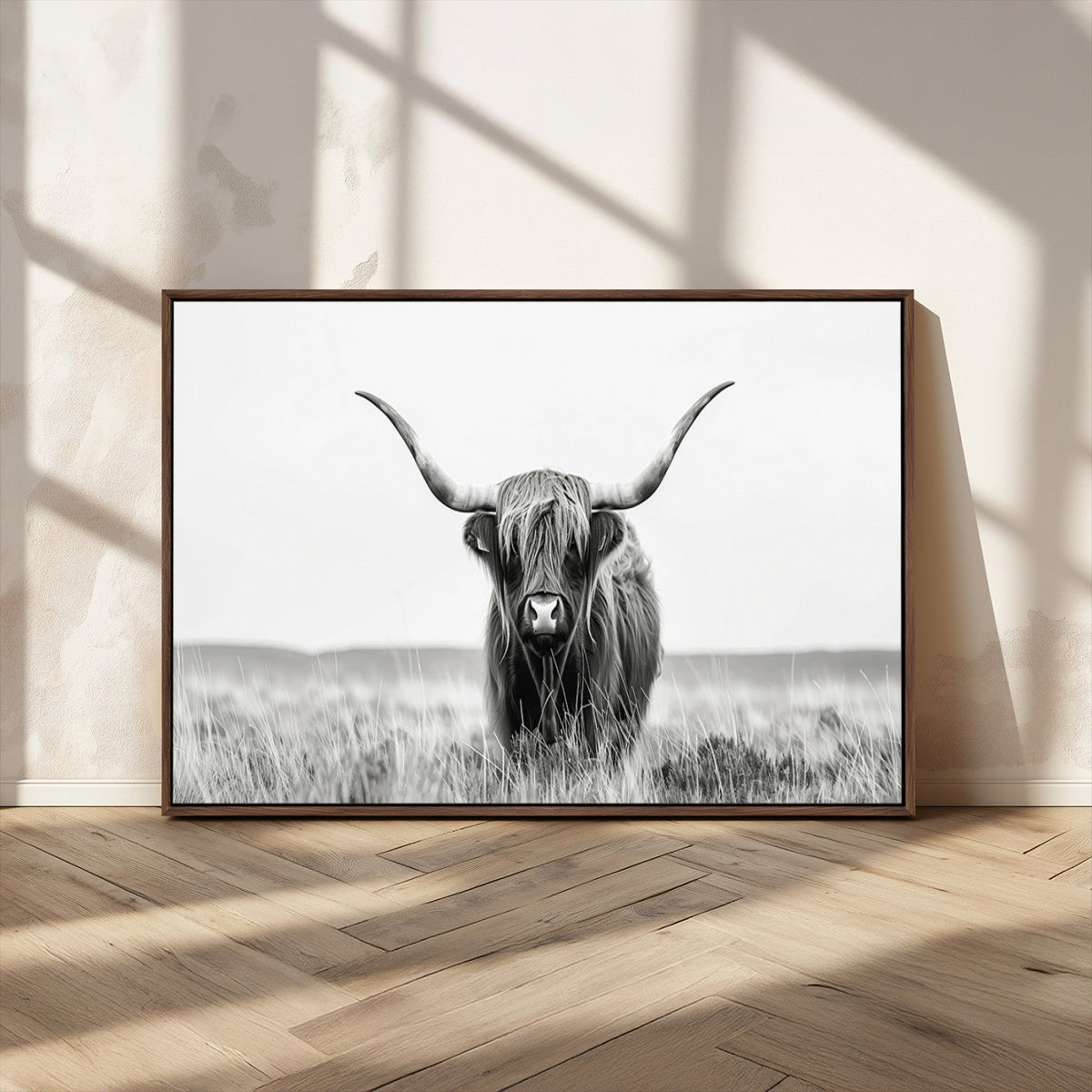 Highland Cow Canvas Wall Art – Majestic Beauty in Black and