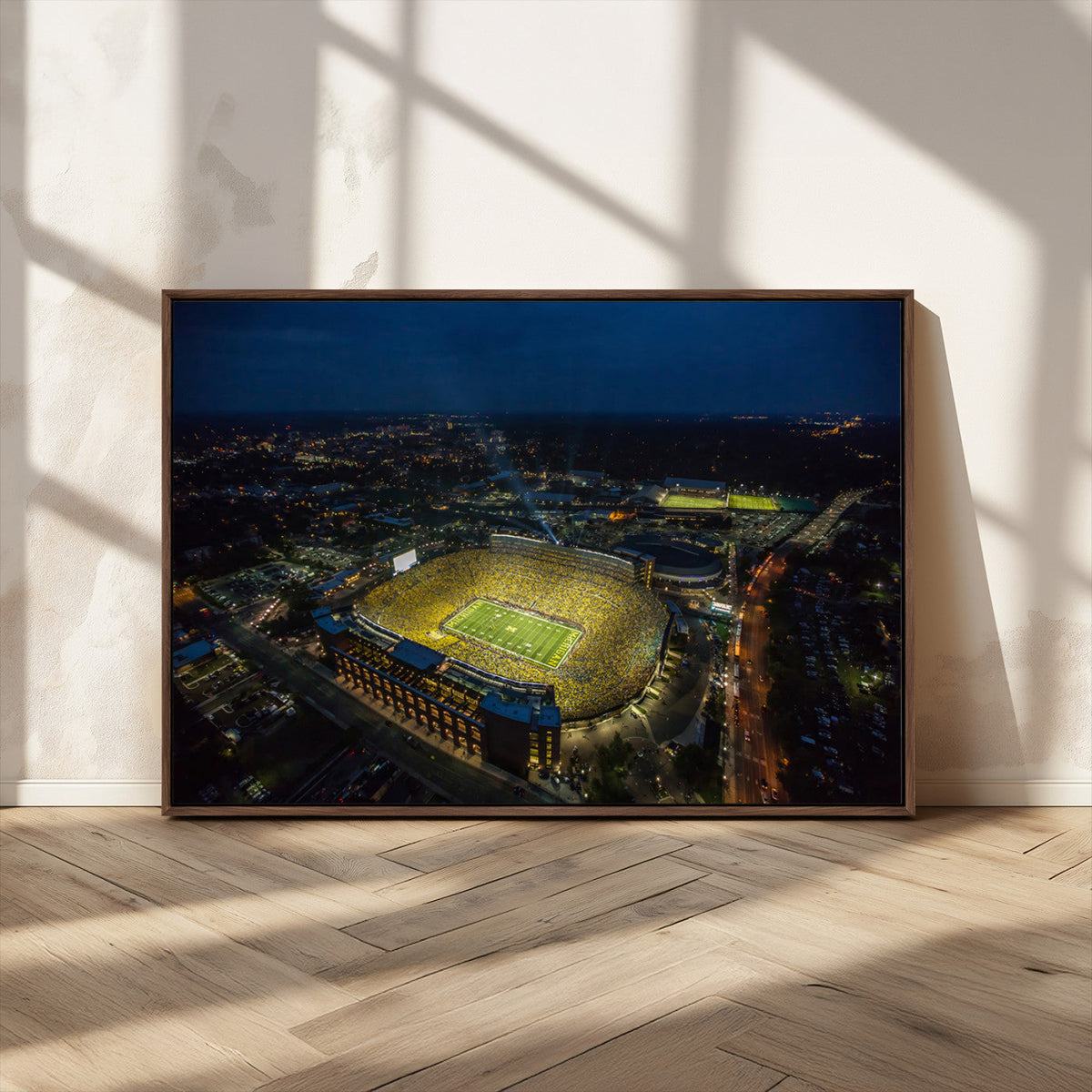 Michigan Stadium Night Game Wall Art – Sports Arena Aerial